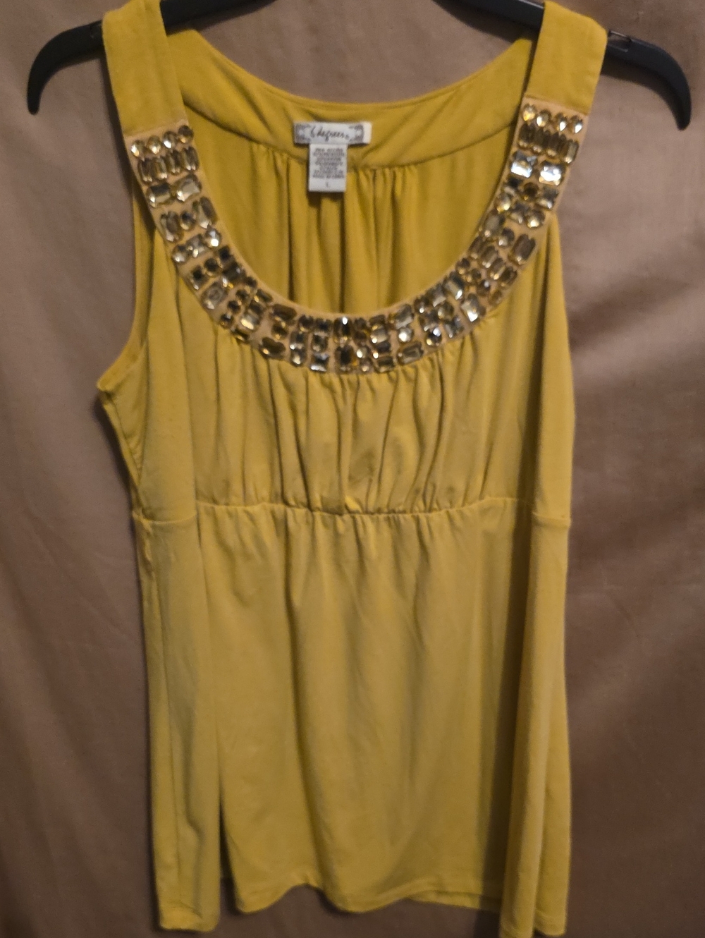🏝️Ladies' Sleeveless Embellished Yellow Tank L